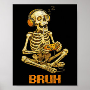 Grappige Gamer Skelet Gamer Tienerjongens Videogam Poster