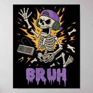 Grappige Gamer Skeleton Gamer Teen Boys Video Gami Poster
