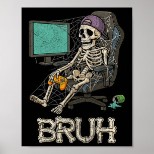 Grappige Gamer Skeleton Gamer Teen Boys Video Gami Poster