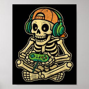 Grappige Gamer Skeleton Gamer Teen Boys Video Gami Poster