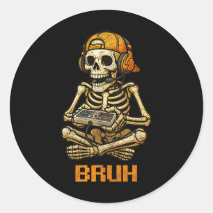 Grappige Gamer Skeleton Gamer Teen Boys Video Gami Ronde Sticker