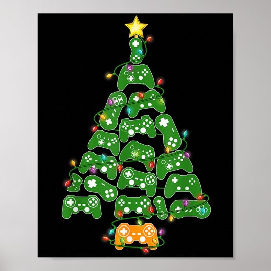 Grappige Gaming Controller Kerstboom Lights Xmas Poster (Voorkant)