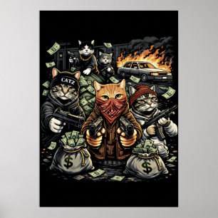 Grappige Gangsterkatten Straat Feliene Bemanning Poster
