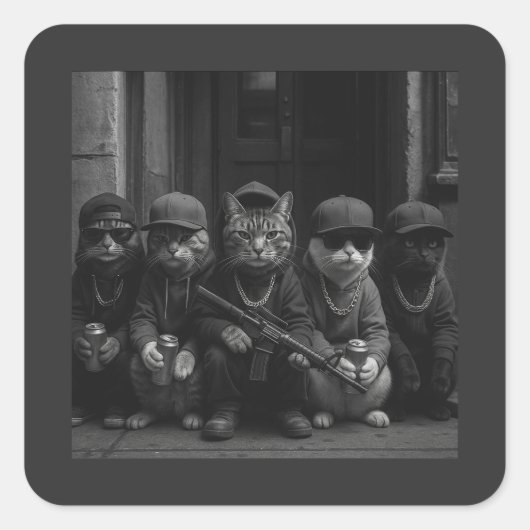 Grappige Gangsterkatten Straatontwerp Vierkante Sticker (Voorkant)