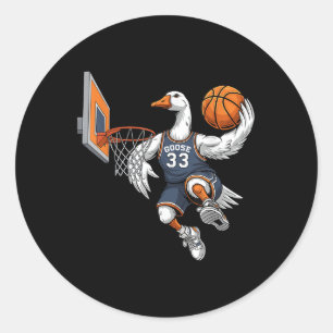 Grappige Gans Basketbalspeler Slam Dunk Liefhebber Ronde Sticker