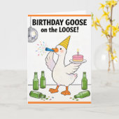 Grappige Gans Kaart Dwaas Gans op de LOOSE Verjaar (Gele Bloem)
