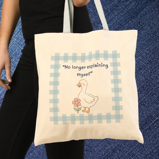 Grappige Gans met Blauwe Gingham Boodschappentas Tote Bag