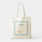 Grappige Gans met Blauwe Gingham Boodschappentas Tote Bag (Achterkant)