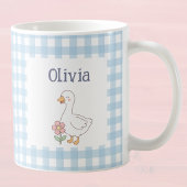 Grappige Gans met Blauwe Gingham Charme Koffiemok