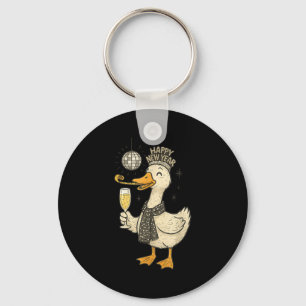 Grappige Gans Met Champagne Disco Bal Nieuwjaarsav Sleutelhanger