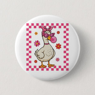 Grappige Gans met Zonnebril en Bubblegum Ronde Button 5,7 Cm