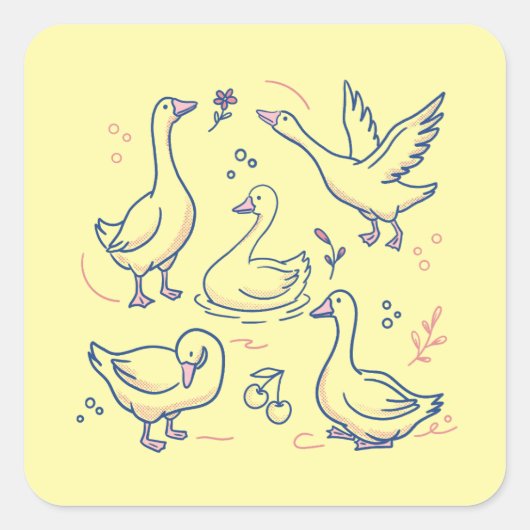 Grappige Gans Patroon Vierkante Sticker (Voorkant)