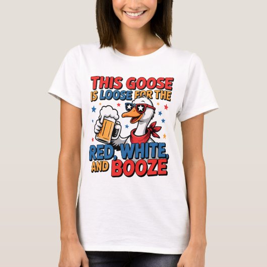 Grappige Gans Rood Wit Drank 4 juli T-shirt (Voorkant)
