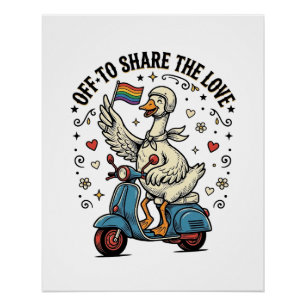 Grappige Gans Scooter Liefde Vintage Shirt Ontwerp Perfect Poster