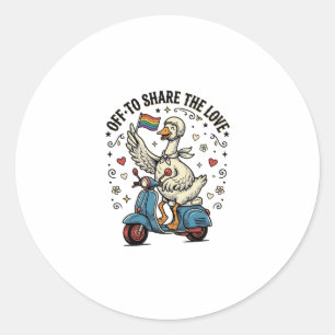 Grappige Gans Scooter Liefde Vintage Shirt Ontwerp Ronde Sticker