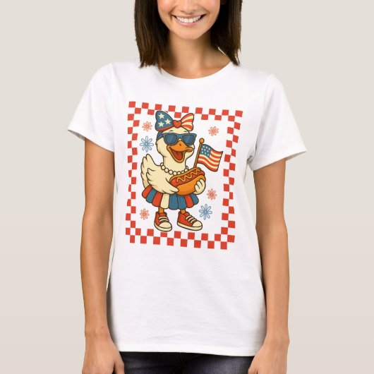 Grappige Gans Strik Coquette 4 juli VS Amerikaans T-shirt (Voorkant)