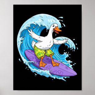 Grappige gans surft op een oceaangolf 1 - Fan Fun Poster