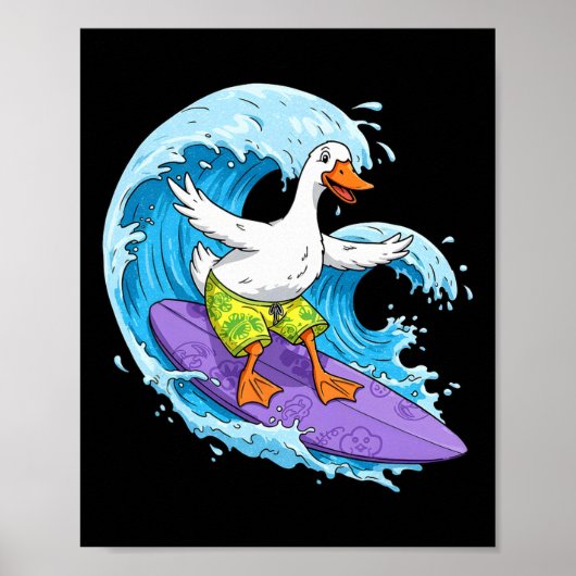 Grappige gans surft op een oceaangolf 1 - Fan Fun Poster (Voorkant)