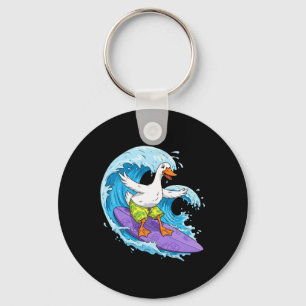 Grappige gans surft op een oceaangolf 1 - Fan Fun Sleutelhanger