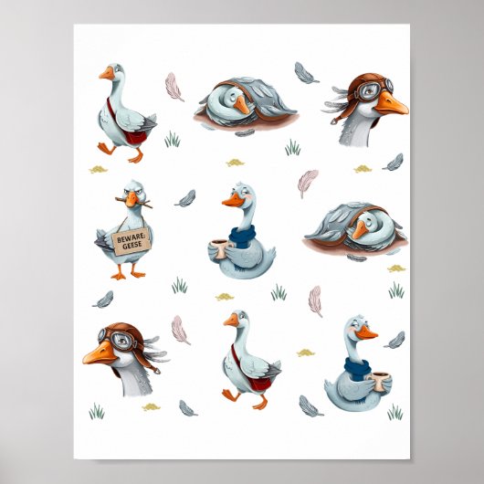 Grappige Ganzen Patroon – Whimsical Gans Print (Voorkant)