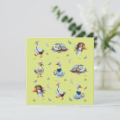 Grappige Ganzen Patroon – Whimsical Gans Print Kaart (Staand voorkant)