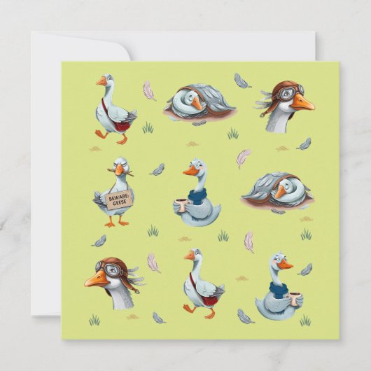 Grappige Ganzen Patroon – Whimsical Gans Print Kaart (Voorkant)