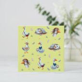 Grappige Ganzen Patroon – Whimsical Gans Print Kaart (Staand voorkant)
