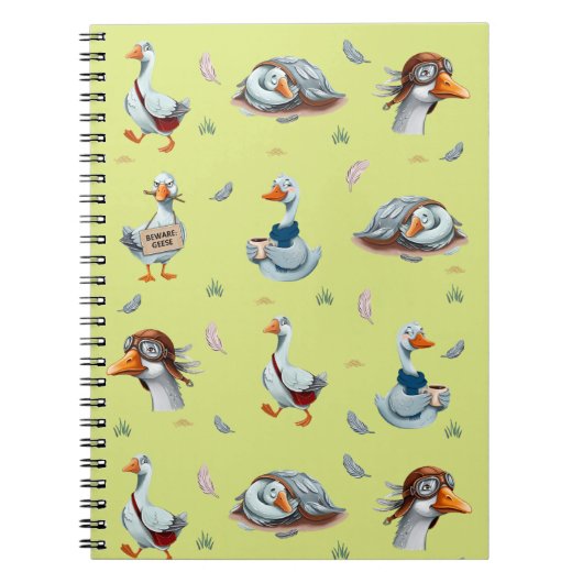 Grappige Ganzen Patroon – Whimsical Gans Print Notitieboek (Voorkant)