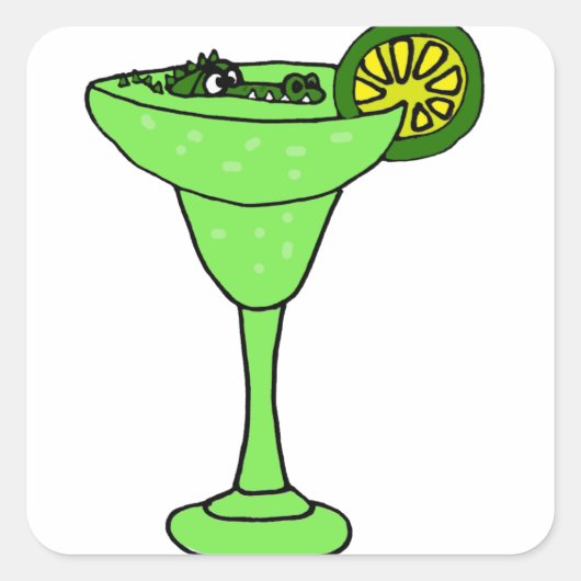 Grappige Gator Zwemmen in Margarita Glass Vierkante Sticker (Voorkant)