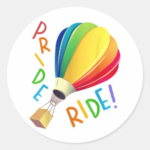 Grappige Gay Pride Hete Luchtballon Rainbow Ride G Ronde Sticker