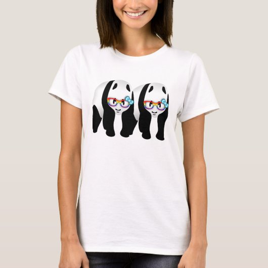 Grappige Gay Pride Hipster Pandas T-shirt (Voorkant)