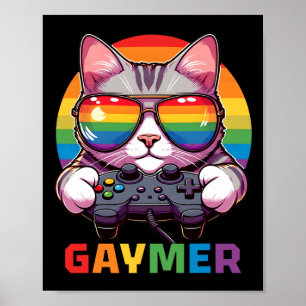 Grappige Gaymer Kat Gamer Lgbtq Pride Regenboog Vi Poster