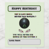 Grappige gazon kommen versus bowlen, verjaardag wijn etiket (Enkel label)