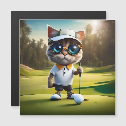 Grappige geanimeerde kat golfspeler, (Voorkant / Achterkant)