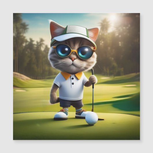 Grappige geanimeerde kat golfspeler, (Voorkant)