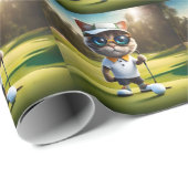 Grappige geanimeerde kat golfspeler, cadeaupapier (Rol Hoek)