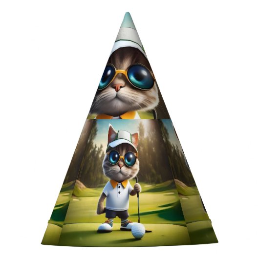 Grappige Geanimeerde Kat Golfspeler, Feesthoedjes (Voorkant)