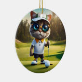 Grappige geanimeerde kat golfspeler, keramisch ornament (Rechts)