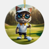 Grappige geanimeerde kat golfspeler, keramisch ornament (Voorkant)