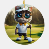 Grappige geanimeerde kat golfspeler, keramisch ornament (Achterkant)