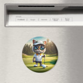 Grappige geanimeerde kat golfspeler, magneet (Insitu (Vaatwasser))