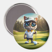 Grappige geanimeerde kat golfspeler, magneet (Voorkant / Achterkant)