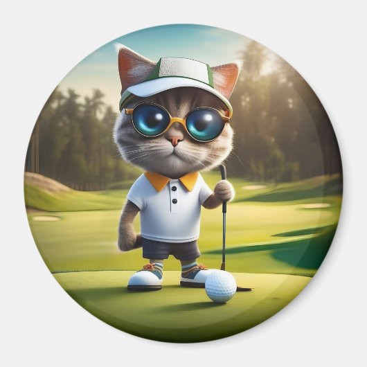 Grappige geanimeerde kat golfspeler, magneet (Voorkant)