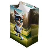 Grappige geanimeerde kat golfspeler, medium cadeauzakje (Voorkant Gekanteld)