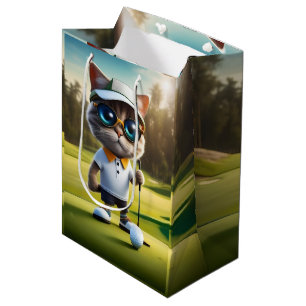Grappige geanimeerde kat golfspeler, medium cadeauzakje