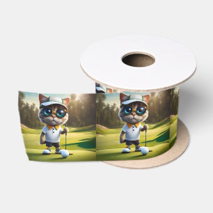 Grappige geanimeerde kat golfspeler, satijnen lint