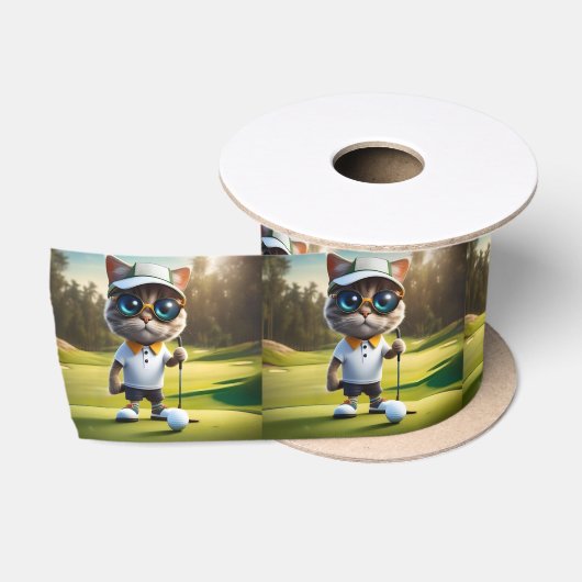 Grappige geanimeerde kat golfspeler, satijnen lint (Spoel)