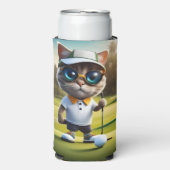 Grappige geanimeerde kat golfspeler, seltzer blikjeskoeler (Seltzer Voorkant)