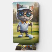 Grappige geanimeerde kat golfspeler, seltzer blikjeskoeler (Achterkant)
