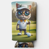 Grappige geanimeerde kat golfspeler, seltzer blikjeskoeler (Voorkant)